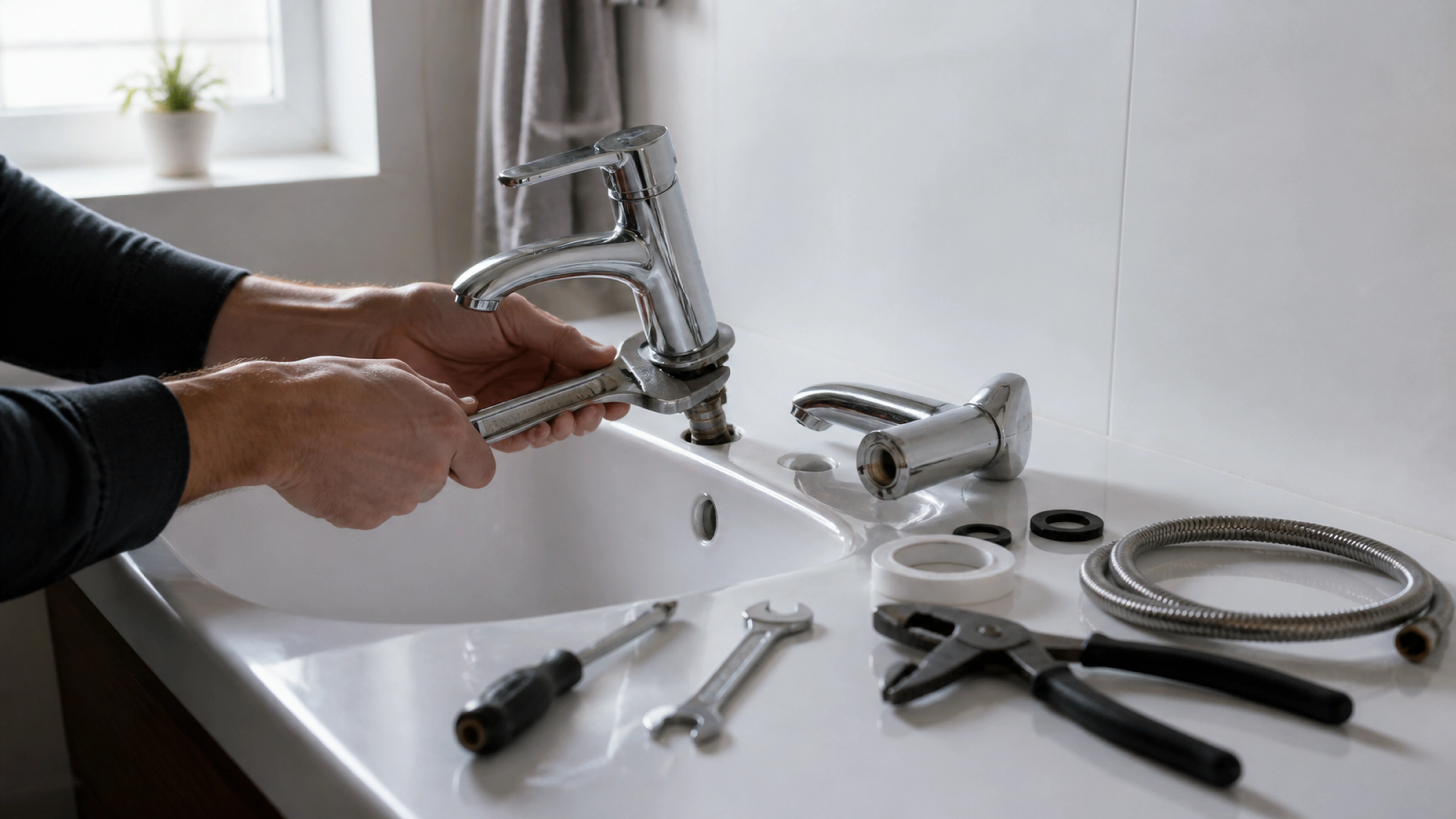 Illustration éditoriale pour l’article « Quels outils pour changer un robinet de lavabo facilement »